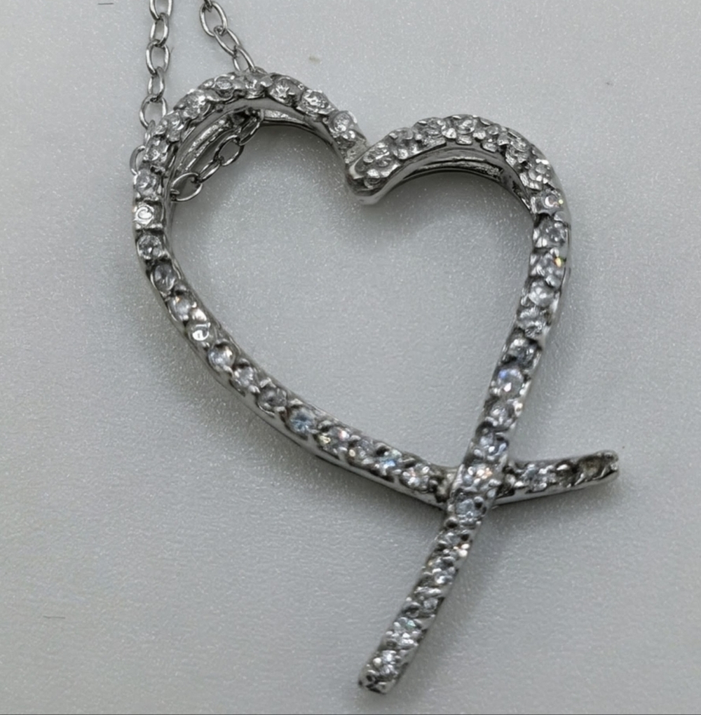 New Sterling Silver Open Heart CZ Necklace